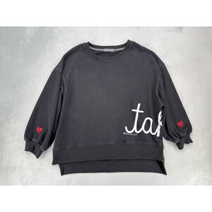 Wren + Glory Sweatshirt Womens OS Black Taken Hand Painted Heart Pullover